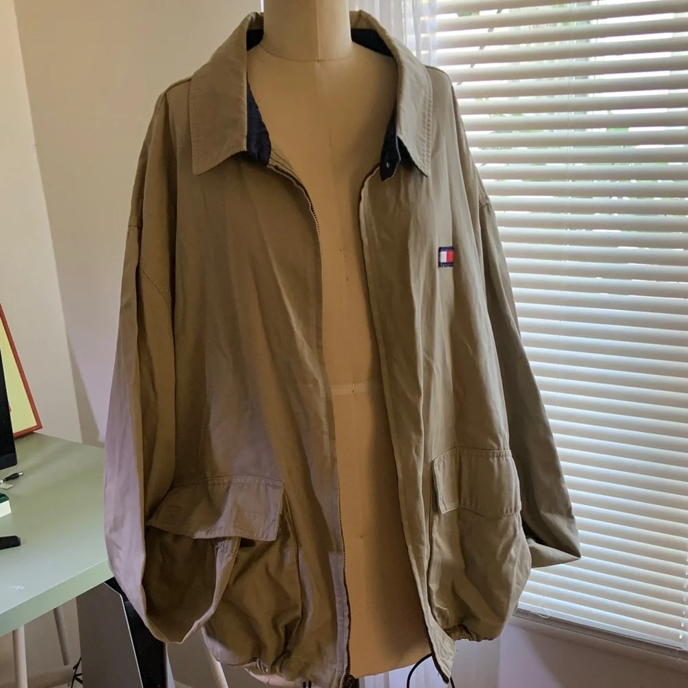 Vintage Tommy Hilfiger Men's Khaki Zip Jacket - Picture 3 of 7